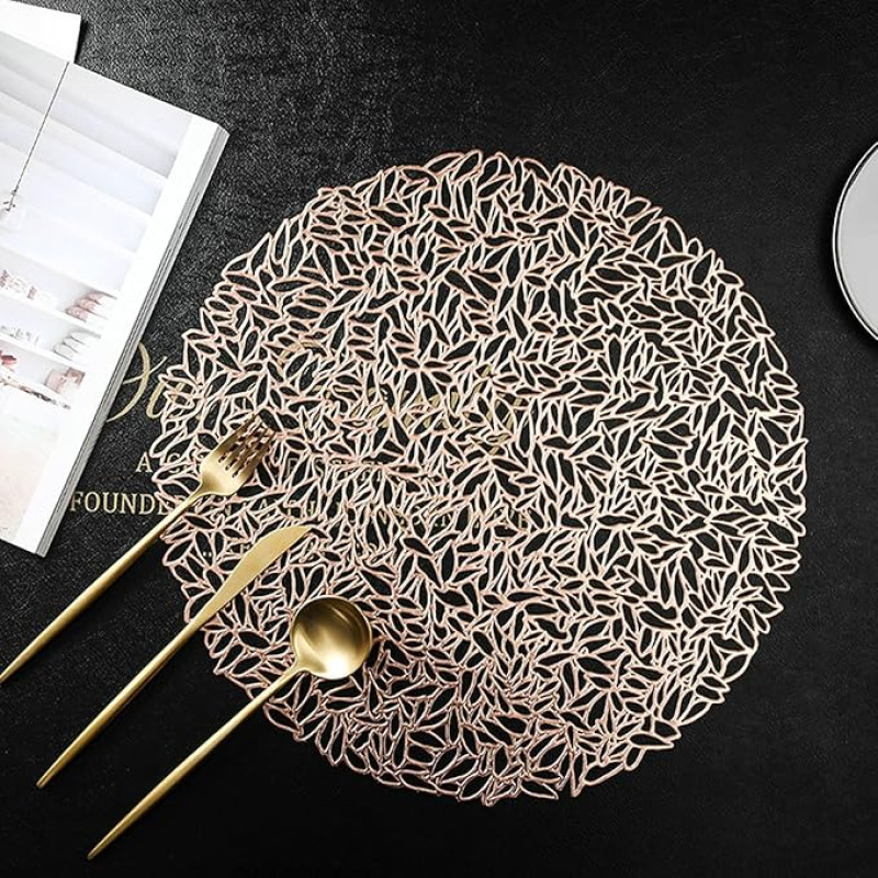 Tischset 6Er Set, Rund mit Melonenkernmuster Platzdeckchen für Küche, Zuhause, Restaurant, Speisetisch, Roségold, 38cm
