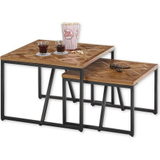 LOLA šoninių staliukų rinkinys iš 2 dalių, perdirbtas tikmedis - aukštos kokybės kavos staliukų rinkinys su juodu metaliniu rėmu - 60 x 45 x 60 cm (plotis x aukštis x gylis)