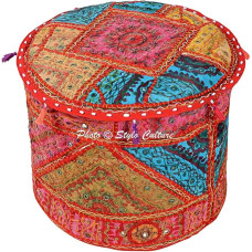 Medvilninis siuvinėtas veidrodis Patchwork Osmanų taburetė Pouf padengti kelių spalvų Etniškumas