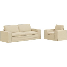 Modulares Sofa Set 2er Creme 182 x 80 x 82 cm Stoff mit Brötchenfüßen, Schaum- und Faserfüllung für bequemes Sitzen, Metallrahmen und Holzwerkstoff-Armlehnen für Stabilität.