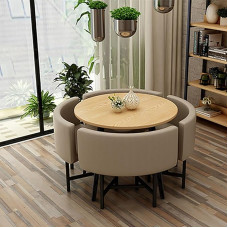 Modernes Esstisch-Set aus Baumwollleinen, rund, für 4 stilvolle Küchen- und Büromöbel, idealus Balkon und Wohnzimmer, perfekt für Esszimmer und Meetings