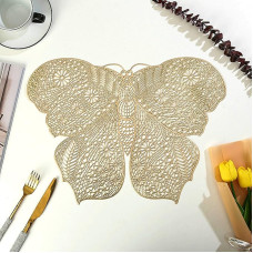 Tischset Modern, 2er Set Hohler Blumenschmetterling Platzsets, Küchen-Tischsets für Esstisch, Gold, 34x45cm