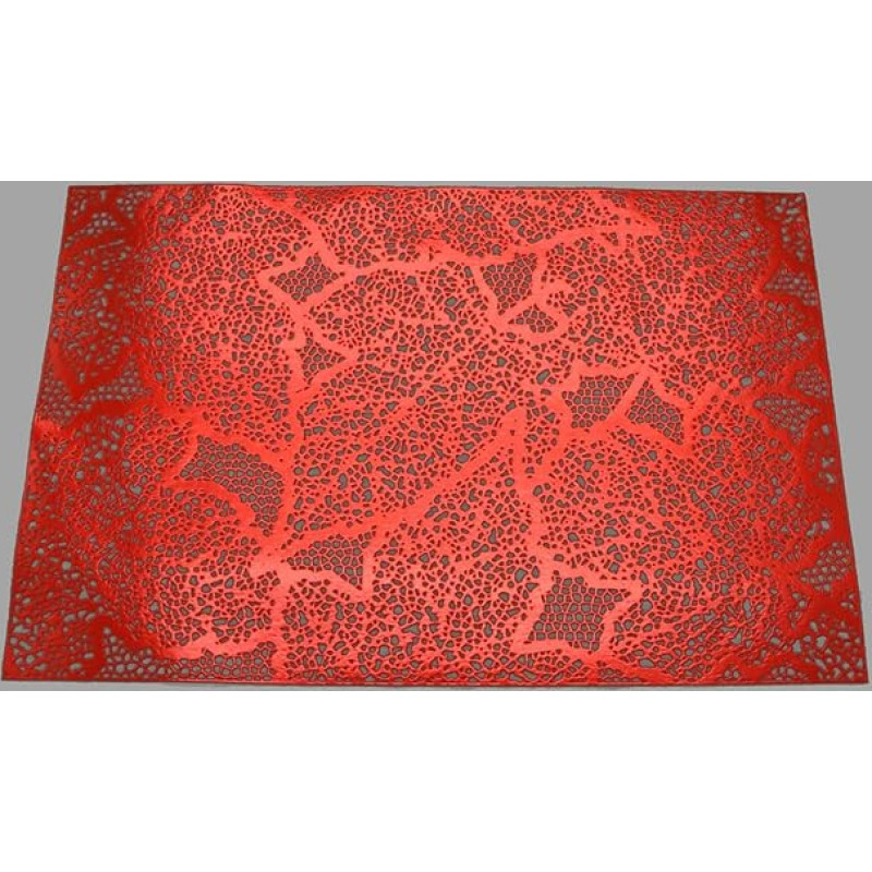 AMDXD Tischset Abwaschbar Modern Quadratisch 4er Set, PVC Platzsets Abwaschbar Rechteckig mit Blatt Muster Anti-Rutsch, Tischuntersetzer Esstisch Rot für Tisch, Bar und Küche, 45x30CM