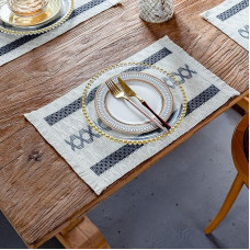 AMDXD 6 kalėdinių kvadratinių kilimėlių rinkinys, medvilniniai lininiai kilimėliai, boho audimas, geometrinės juostelės su kutais, neslystantys, stalo padėkliukai, plaunami, smėlio spalvos, pilki, skirti valgomojo stalui, 30 x 50 cm