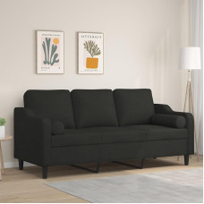 3200857 3-vietė sofa su dekoratyvinėmis pagalvėlėmis, juoda, 180 cm, audinys, poilsio sofa, sofos ir kušetės, poilsio sofa, svetainės sofa, sofa su