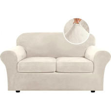 H.VERSAILTEX Real Velvet Stretch Sofa apima 3 dalys 2 pagalvėlės Couch Loveseat plotis iki 72 colių storio minkštas likti vietoje (Vidutinė sofa, dramblio kaulo spalvos)