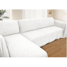 HOMERILLA Sectional Sofa Covers, L Shape 3 Seater Chaise Lounge Slipcover, Couch Cover for Dogs, Furniture Protector, White, XL, 2 Pack