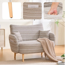 Sofa 2 sėdimų vietų, maža moderni sofa mažoms erdvėms, gili sėdynė, porankis ir šoninė kišenė, patogi mini sofa svetainei, miegamajam ir biurui, 121 x 81,5 x 87 cm, chaki spalvos