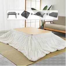 Japoniškas Kotatsu kilimėlis su šildytuvu ir antklodės kilimėliu, prijungiamas prie šildomo stalo Futon rinkinys su 4 dalimis namams ir gyvenimui, žalias ir baltas (dydis: kvadratas)