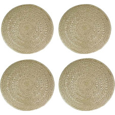 ZEALMAX 4 rankų darbo natūralių rotango šiaudų kilimėlių rinkinys Izoliacinės pagalvėlės, skirtos patalpoms lauke, apvalios 20 cm