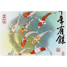 Stoff-Tischsets, waschbare Tischsets für Esstisch, 6er-Set,Koi Malerei im chinesischen Stil
