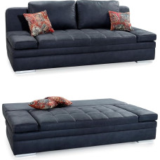 Funkcinė sofa su svečių lova ir lovos dėže W200/D100/H84 cm, reguliuojami porankiai, gulimas paviršius 148 x 200 cm, bangų atrama, antikvarinės odos išvaizdos mikropluošto užvalkalas su antracito spalvos dygsniavimu / 15118