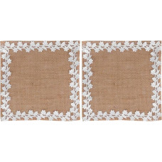 POPETPOP 2 Stück Platzsets aus Leinen mit Spitzenrand im Amerikanischen Stil Beige für Hochzeitsfeiern und Restaurants Klassische Tischunterlage mit Blumen und Schmetterlingsmuster