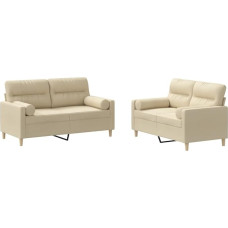vidaXL Sofos komplektas, 2 dalių fotelis, sofa, svetainės sofa su porankiais, sofos komplektas, dizainerio sofa, sėdimieji baldai, minkšti baldai, kreminis audinys