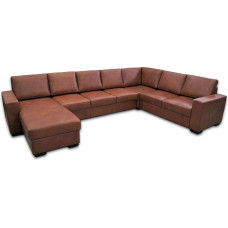 Quattro Meble Didelė 8 vietų natūralios odos kampinė sofa Mallorca U formos 170 x 350 x 240 cm odinė Granada Savannah Ottoman kairė sofa sofa su lovos funkcija ir lovos dėže Kampinė sofa iš natūralios odos