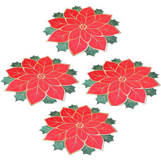 VALICLUD 4 Stück Tischsets Aus Rotem Leinen Mit Besticktem Weihnachtsstern Motiv Isolierende Platzsets Für Weihnachten Hitzebeständig Und Dekorativ Für Esszimmer Und Café