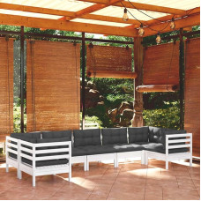 Homgoday 7-teiliges Gartensofa-Set mit weißen Kissen aus Kiefernholz, Lauko sofos sodui, rinkinys sodybai, Gartenmöbel-Set