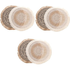 DECHOUS 6 medvilninių lininių kaimiškų kilimėlių rinkinys Wok Round Woven Place Mats Hot Dish Mat Farmhouse Fringe Place Mat Modern Place Mats Decor Insulation Panels Round Jute