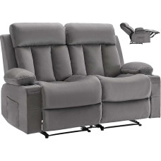 VEVOR Loveseat poilsio krėslas, elektrinė atlošiama sofa su šildymo funkcija ir masažu, aksominis masažinis krėslas su USB lizdais, gėrimų laikikliais ir šoninėmis kišenėmis, televizoriaus krėslas svetainėje, pilka spalva