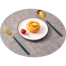 6 Stück Leder-Tischset, rund, wärmeisolierend, Geschirr-Pad, Heim-Esstischmatte (Spalva: Grau) (C)