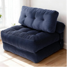 Sulankstoma sofa lova, sulankstoma sofa kėdė su pagalvėle, 3-in-1 sofa lova, čiužinys su nugaros atrama, nešiojama kėdė lova, patogi sofa miegamajam, svetainei (mėlyna)