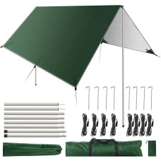 GEEDIAR Camping Tarpaulin with Poles - Hammock Rain Fly Tent Tarpaulin with Poles 300 x 400 cm - Waterproof Camping Sun Protection for Outdoor, Travel, Sun Protection, Rain, Hammock (Dark Green)