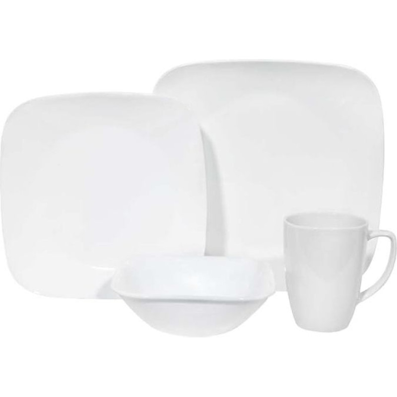 Corelle 16-Piece Vitrelle Glass Pure White Chip and Break Resistant Dinner Set, Service for 4, White