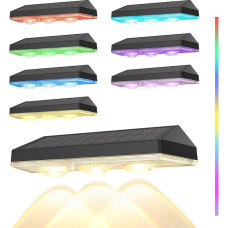 8 saulės šviesos diodų lauko sieninių žibintų pakuotė su 3 šviesos diodais, 9 režimų RGB saulės tvoros žibintai, IP65 vandeniui atsparūs, monokristaliniai, saulės žibintai lauko sienoms, tvoroms, balkonams, sodams, garažams ir