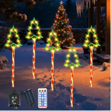 HERMORRYSS Weihnachtsbeleuchtung Solar Außen, 8 Modi Wasserdichte & Winterfest Weihnachtsdeko Lichter mit Fernbedienung, 5 Stück 85-LED Weihnachtsbaum Figur Solarleuchten für Terrasse Gehweg Hof Rasen