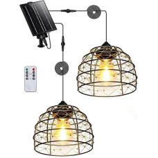 Solar Hängeleuchte für Außen Innen, 1 Solarpanel versorgt 2 Boho Solarlampen mit Fernbedienung Helligkeit einstellbar, Timer IP65 wasserdicht für Garten Terrasse Pavillon Garage Balkon