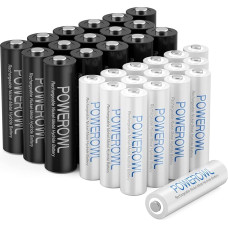 POWEROWL 16 x AA baterijos 2800 mAh + 16 x AAA baterijos 1000 mAh Įkraunamos AA AAA baterijos 32 vnt. 1,2 V NI-MH baterijų