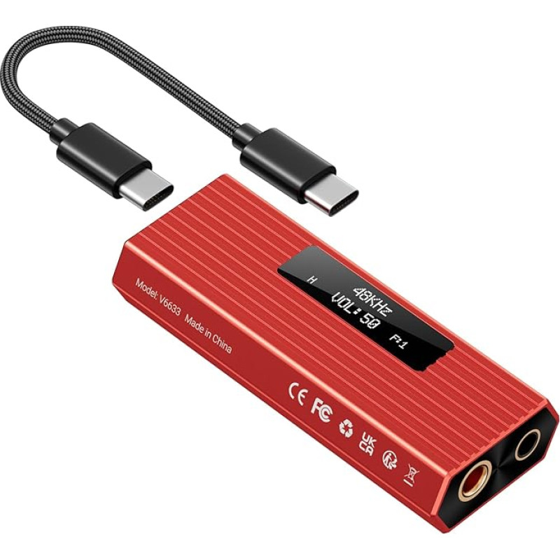USB-C DAC Kopfhörerverstärker, DSD512 HiFi mini garso adapteris su 4,4 mm ir 3,5 mm Doppelausgang, PCM 384kHz/32Bit, tragbarer Kopfhörer Amp, suderinamas su Android, iOS, PC ir Musikplayer