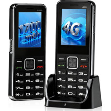 4G mobilusis telefonas senjorams be sutarties su dideliais mygtukais, pensininkų mobilusis telefonas su įkrovimo stotele, 1700 mAh baterija, SOS pagalbos iškvietimo mygtukas, žibintuvėlis, USB-C, dvi SIM kortelės, daugiakalbis, patogus naudoti senjorams