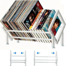 Vinyl Record Storage Metal Vinyl Holder Extendable for 80-100 LPs, Record Shelf CD Stand, Record Stand, Magazine Holder for CD, Albums, Magazines (White)