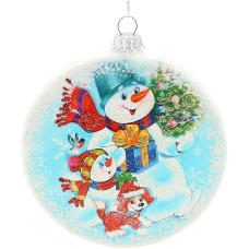 Lauschaer Christmas Tree Decoration Glass Valley Printed with Small and Large Snowman with Glitter Decoration and Silver Crowns, Size B/Diameter: Approx. 1 x 9 cm