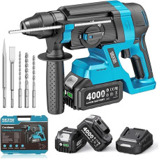SEESII akumuliatorinis 18 V, 2,8 J SDS Plus, bešepetėlinis, 4-in-1 gręžtuvas su 2 x 4,0 Ah akumuliatoriumi, skirtas betonui, renovacijai ir 