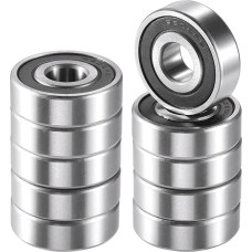A ABSOPRO Pakuotė 10 keičiamų 6302-2RS 15 x 42 x 13 mm sidabrinio atspalvio giliojo griovelio rutulinių guolių 6302-2RS 15 x 42 x 13 mm