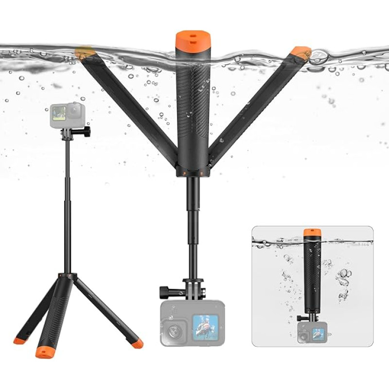 AFAITH Selfie Stick Go Pro Plaukiojanti rankena Trikojis Vandeniui atsparus ištraukiamas Selfie Float Monopod Go Pro 13/12/11/10/10/9/8/7/6/5/4/3, DJI Osmo 6/5pro/4/3, Insta360 veiksmo kameroms