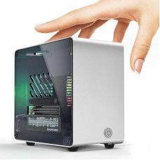 ElectroCookie Raspberry Pi 5 Case, Aluminum Mini Tower Case with Fan and Colour Changing Ambient Light (Silver)