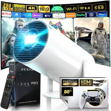 REKION® [Integrated Apps] Portable Projector HY.300 4K + Display 60 Inch | HDMI Included | 1080P Full HD 250 ANSI 9000 Lumen | WiFi 6 Bluetooth 5.0 | Android 13 | 180° Rotatable