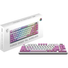MSI Forge GK600 TKL belaidis violetinis, QWERTZ, DE išdėstymas - MECHANINIAI LINIJINIAI SANKYPOS - PBT klavišų dangteliai, neslystantis pagrindas, RGB LED, 