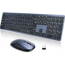 Belaidė klaviatūra ir pelė 2.4G USB itin plona tyli viso dydžio matinė kompiuterio klaviatūra