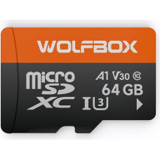 WOLFBOX 64GB microSD kortelė, iki 100 MB/s, U3 A1 V30 didelės spartos perdavimas, palaiko 4K UHD vaizdo įrašymą, tinka visoms prietaisų kameroms WOLFBOX