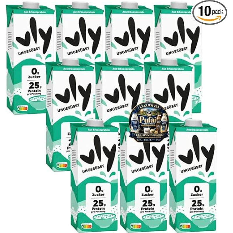 PUFAI Bundle - Pieno pakaitalas iš Erbsenproteino 1L x10 - Pflanzlicher Drink, Ohne Zuckerzusatz, Für Kaffee, Müsli & Kochen