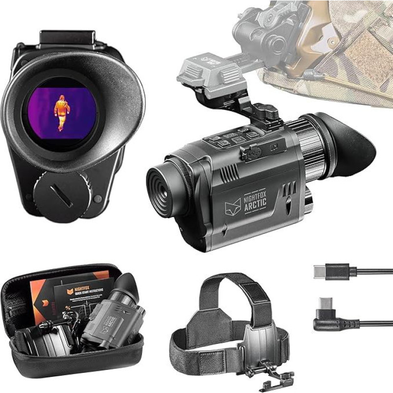 Nightfox Arctic Wärmebildkamera & Nachtsichtgerät - Thermo Monokular für Jagd, 256×192 Sensor ≤30 mK, 50 Hz, 24° Sichtfeld, Kopf- & Helmmontage, IP65 wasserdicht