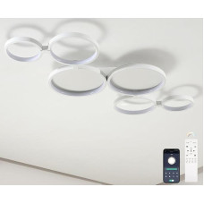 LED lubų šviestuvas Dimmable Modern Long 95 cm 6 Rings Miegamojo kambario lubų lempa su nuotolinio valdymo programa, šviesos atminties funkcija be mirgėjimo, itin plokščio dizaino lubų lempa Office White