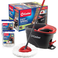 „O-Cedar EasyWring“ mikropluošto šluotos su gręžimo mechanizmu ir kibiro rinkinys + 2 papildomi keičiamieji antgaliai – raudona/pilka