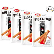 „Weilong Big Latiao“ užkandis, 4×106 g – karštos kvietinės lazdelės, aštrios ir pikantiškos – aštrios azijietiškos užkandžių lazdelės – aštrios, veganiškos ir halal – importuotos iš Kinijos