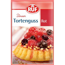 RUF tortų glazūra „Raudona“ be želatinos, skirta raudonųjų vaisių padengimui ant torto pagrindo, vaisiniams tortams ir pyragėliams, be cukraus ir be glitimo