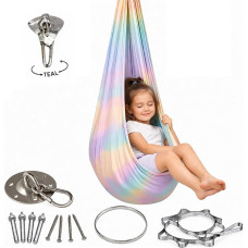 Aerial Yoga Hammock, Sensory Nest Swing for Indoor & Outdoor, Anti-Gravity, with Fixing Kit, Maximum Load 210 kg, for Relaxation, Stretching & Training (Rainbow, 280 x 150 cm)